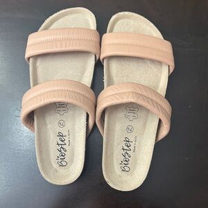 BioStep Women's Pink Leather Double-Band Slide Sandals Size 7.5 Never Worn